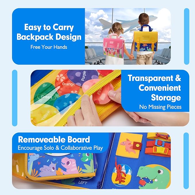 hahaland Toddler Toys Busy Board, Montessori Toys for Baby Boys, Boy Birthday Gift 18 in 1 Preschool Learning Activities with 12 Life Skills-Numbers,String Beads,Shapes,Colors,Puzzles,Alphabet