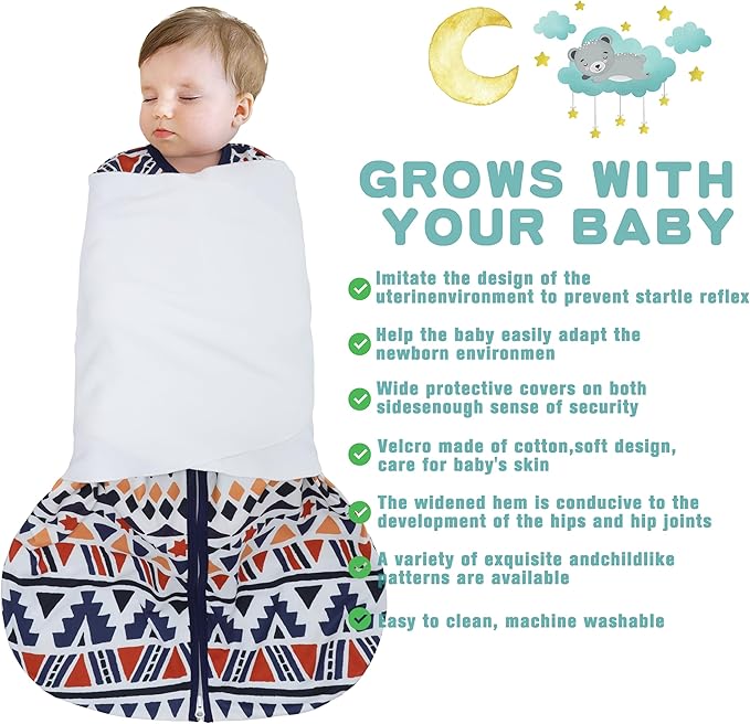 Newborn Sleep Sack Baby Swaddle,3-Way Adjustable Wearable Blanket,100% Rayon Cotton Swaddling Sleeping Bag,TOG 0.5 (Soccer & Triangles, 0-3 Months)