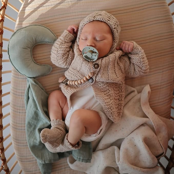 FRIGG Moon Natural Rubber Baby Pacifier | Made in Denmark | BPA-Free (Sage/Portobello, 0-6 Months) 2-Pack