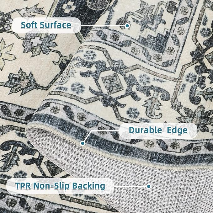 Dripex 8x10 Area Rugs - Stain Resistant Washable Rug Distressed Rugs for Living Room Dining Room Bedroom Anti-Slip Low-Pile and Soft Accent Rug Farmhouse Office Home Decor, Pet & Child Friendly