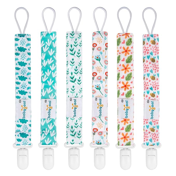 Babygoal Floral Pacifier Clips, 6 Pack Binky Paci Holder Clips and Leash for Boys and Girls Fits for Most Pacifier, Binkie Styles & Baby Teethers & Toys and Gift 6PS13