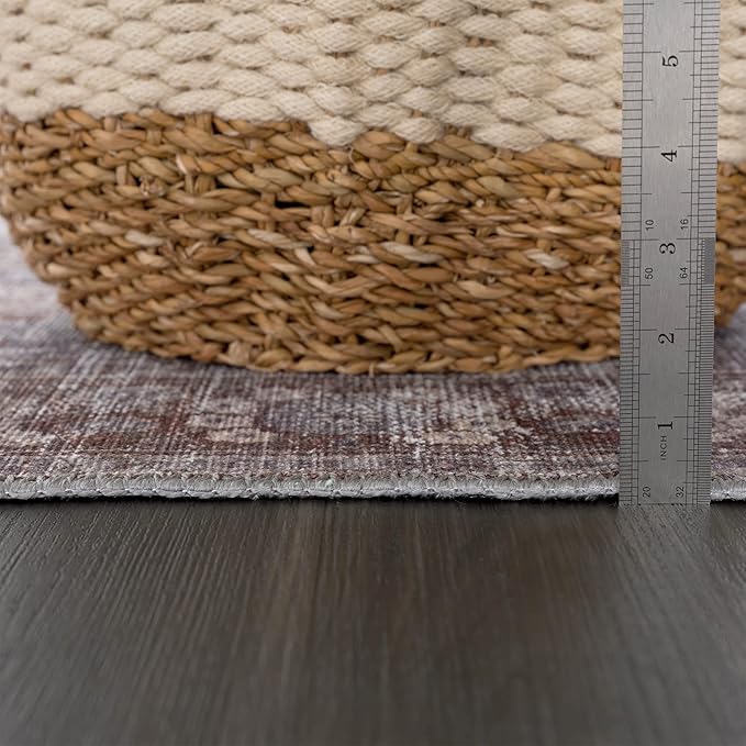 Bloom Rugs Washable 12 ft Runner - Brown/Dark Gray Traditional Runner for Entryway, Hallway, Bathroom, and Kitchen - Exact Size: 2.5' x 12'