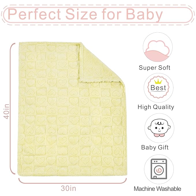 Yurhap Fleece Baby Blanket Heart Checkered Blanket, Ultra Soft Cozy Baby Blankets for Girls Boys, Fluffy Infant Toddler Newborn Receiving Blankets for Crib Stroller 30”×40” (Yellow)