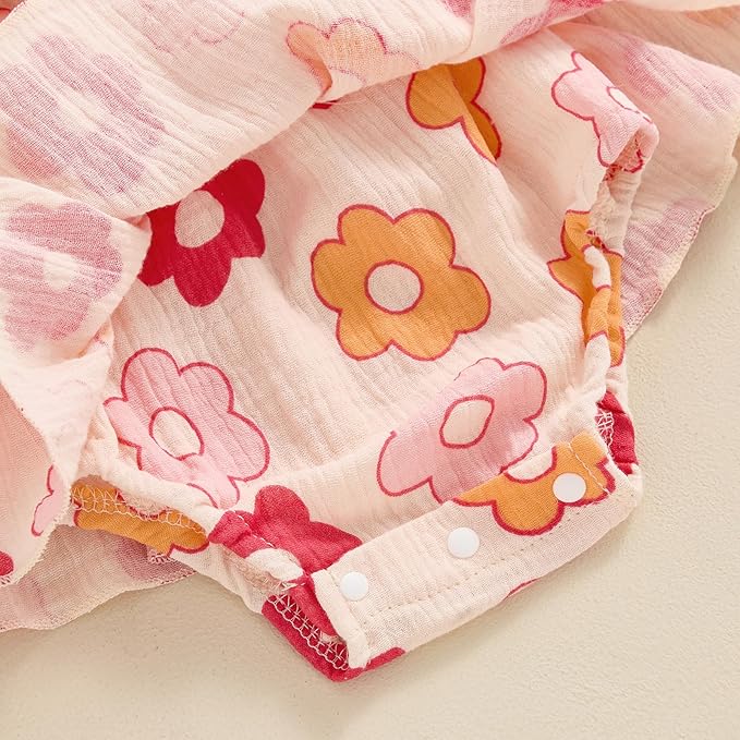 Baby Girls Floral Cotton Leotard Romper Newborn Daisy Playsuits Ruffled Sleeve Onesie Infant Jumpsuit Clothes Headband
