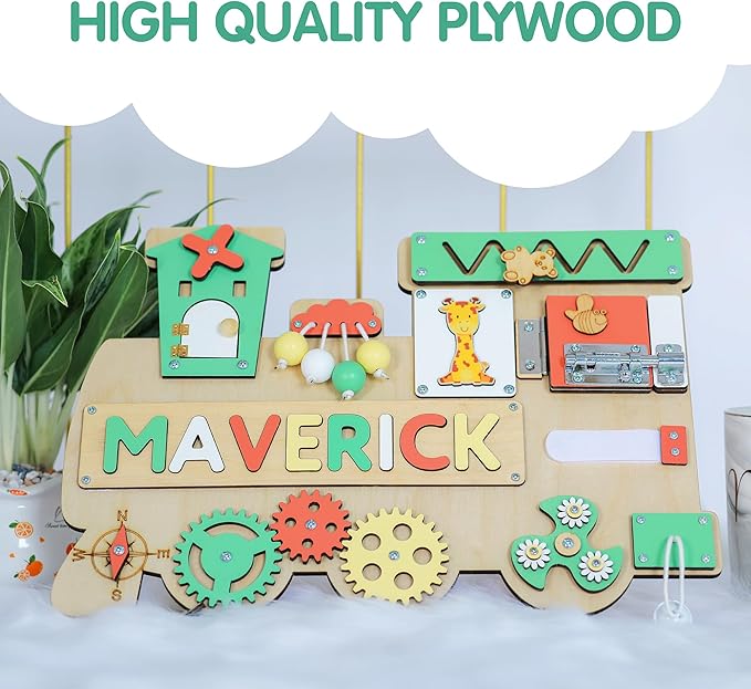 Customized Name Puzzle for Toddlers (Fixed I J Letters) Personalized Toddlers Busy Board, Baby Personalized Board for 1-5 Years Old, Birthday Gift, Montessori Toys (Khaki)