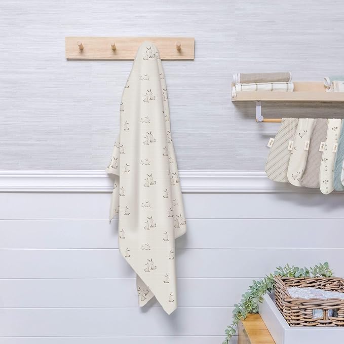 Crane Baby 100% Organic Cotton Bunny Single Baby Swaddle Wrap for Boys and Girls, Gender Neutral Newborn Swaddling Blanket, Baby Registry and Gift, 47 x 47 inches