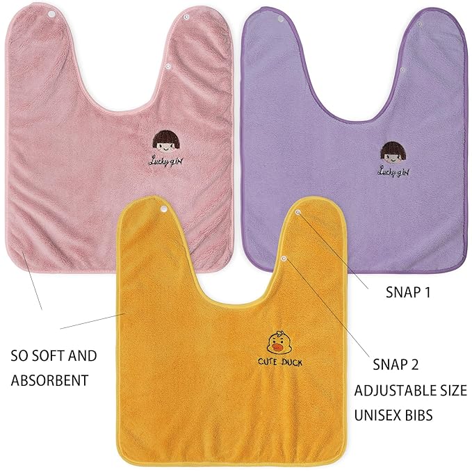 6 Packed Baby Bibs for Girls or Boys, Large Towel Bibs for Toddler 3-6 Years with Gift Box Packed(2 pink purple yellow)