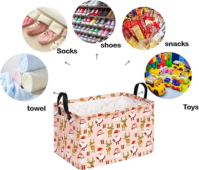 Rectangle Basket, Kids Organizer, Santa Pattern Toy Storage Cube, Clothes Storage Box With Handles for Room Decor