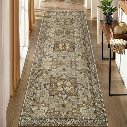 Ciicool Washable Runners Area Rug for Hallways, Ultra Soft 2'6 "x8' ft Boho Print Non-Slip Vintage Oriental Medallion Long Carpet for Kitchen Bedroom Laundry Bathroom