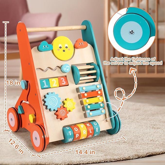 Wooden Baby Walker, Montessori Walker for Babies 6-12 Months, Push Walking Toys for 1 Year Old Learning to Walk
