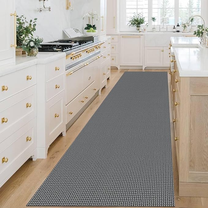 KOZYFLY Extra Long Runners for Hallways 3x14 ft Washable Kitchen Runner Non Slip Rubber Backed Hallway Rug Cotton Entryway Runner Rug Floor Carpet for Indoor Hall, Kitchen, Stair, Grey/Dark Grey