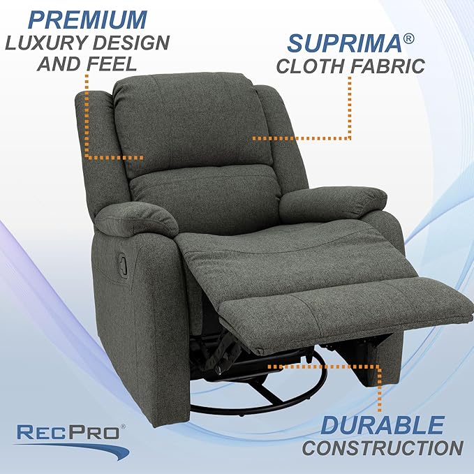 RecPro Charles Collection | 30" Swivel Glider RV Recliner | RV Living Room (Slideout) Chair | RV Furniture | Glider Chair | Oatmeal or Fossil | Cloth (2 Pack, Fossil)