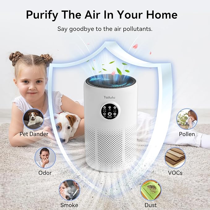Air Purifiers for Home Pets Large Room Up to 1360 Ft², Tailulu D10 HEPA Air Purifiers for Bedroom with 15dB Sleep Mode, Air Filter for Pet Dander Smoke Odor Dust Pollen with Timer Fragrance Sponge