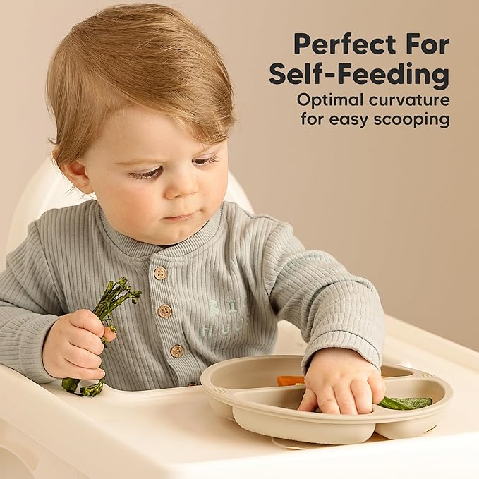 KeaBabies Suction Plates for Baby, Toddler - 3-Pack 100% Silicone Toddler Plates with Suction, Divided, BPA-Free Baby Led Weaning Essentials for Kids, Dishwasher, Microwave Safe, Durable (Harvest)