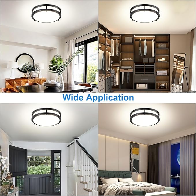 DLLT 2Pack Flush Mount LED Ceiling Light: 10 Inch 5CCT (3000K-6000K) & Dimmable Ceiling Light Fixtures for Bedroom Hallway - 18W Modern Black 1600LM Super Bright Kitchen Lighting Fixtures Ceiling