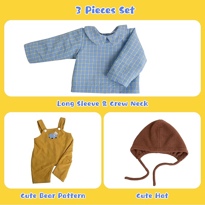 Reborn Baby Dolls Clothes Baby Boy Clothes Perfectly Cute Newborn Dolls Outfits 17-20 Inches Doll Accessories fit Reborn Doll Newborn Boy