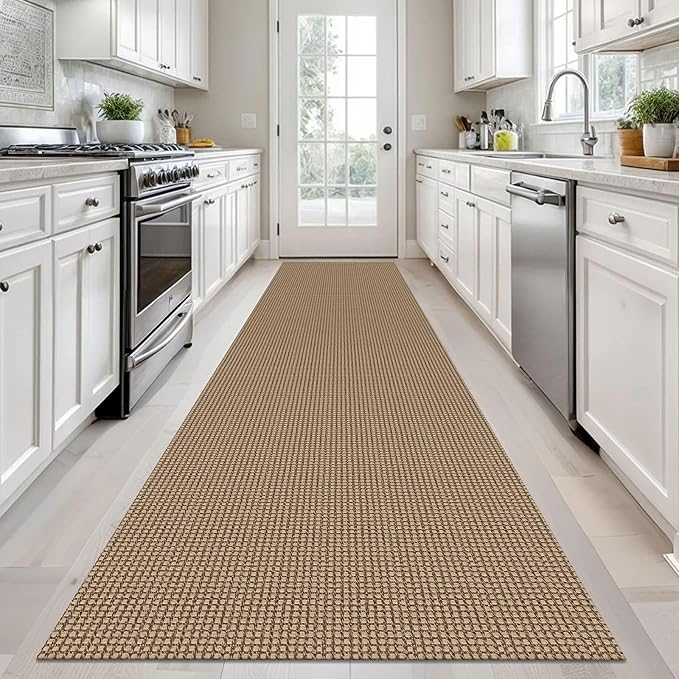 KOZYFLY Long Runners for Hallways 2.6x12 ft Washable Kitchen Runner Non Slip Rubber Backed Hallway Rugs Cotton Entryway Runner Rug Floor Carpet for Indoor Hall, Backdoor, Kitchen, Tan/Orange/Brown