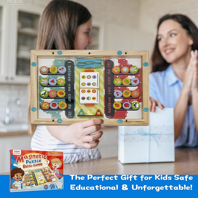 Kids Montessori Toys: 3 4 5 6 7 Year Old Wooden Magnetic Puzzle Battle Game for Boys Girls Preschool Educational Learning Activities Toy Autistic Sensory Fine Motor Busy Board Game for Toddlers
