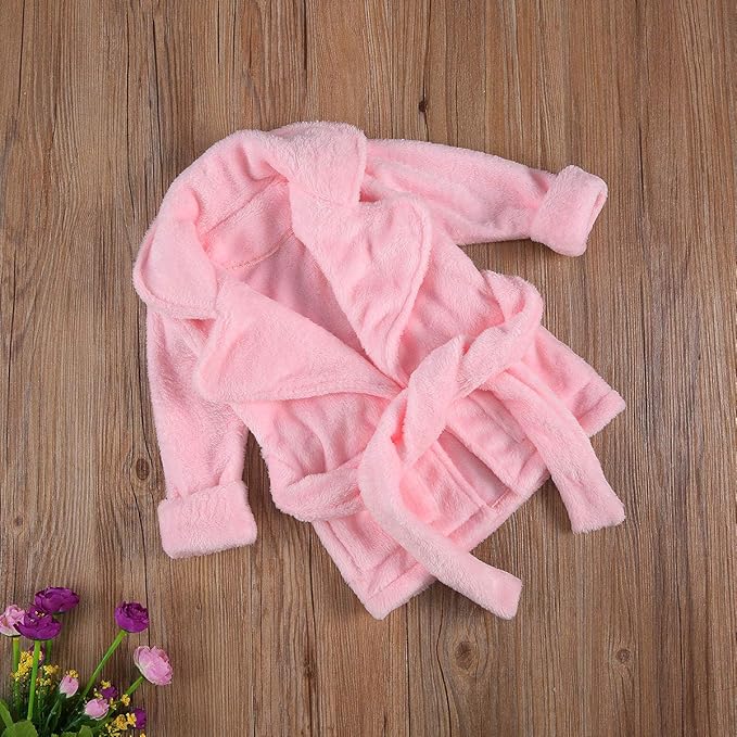 Qiylii Unisex Baby Plush Bathrobe Plain Kimono Gown Newborn Toddler Girls Boys Towel Robe Nightwear Clothes