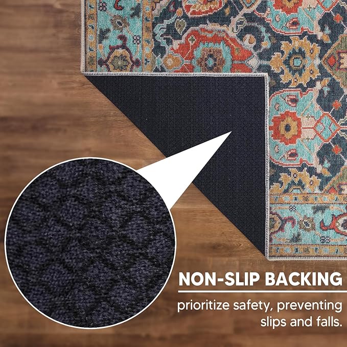 Keen Home Design 8x10 Rug - Machine Washable Area Rug with Non-Slip Backing, Ideal for Living Room, Dining Room, Bedroom - Vintage, Easy Clean, Durable, Low Pile Rug - (8' x 10')