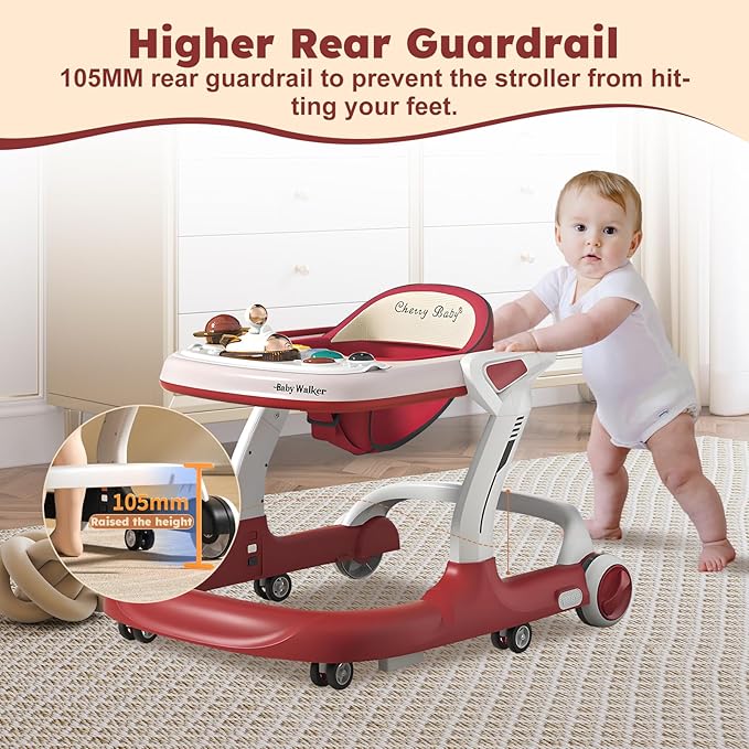 5 in 1 Baby Walker with Wheels,Adjustable Speed Activity Baby Walker,Anti-Fall Bouncer Combo Baby Walkers,Detachable Trampoline Mat for Boys Girls Babies 6-18 Months