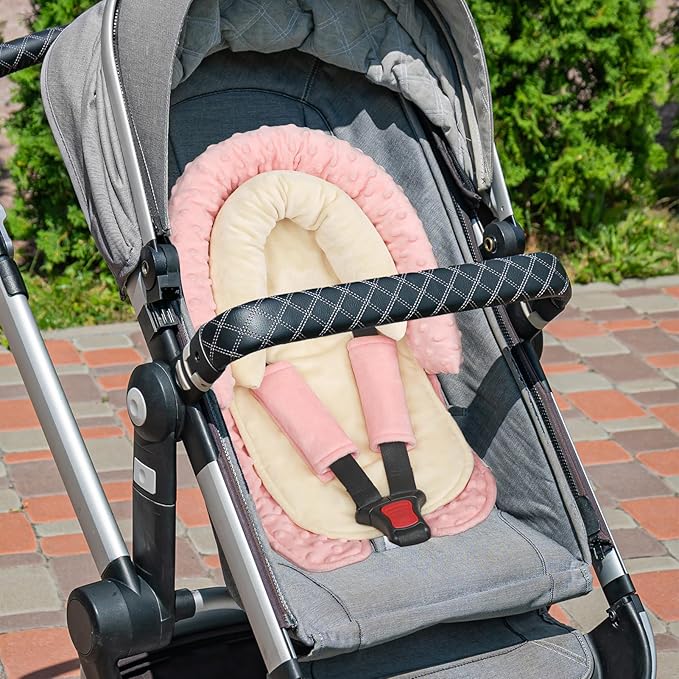 Infant Car Seat Insert, HNHUAMING Baby Car Seat Head & Body Support with 2 Strap Pads, Ultra Soft Newborn Preemie Carseat Insert Cushion for Girls Boys, Fits Car Seat, Stroller, Swing, Bouncer, Beige