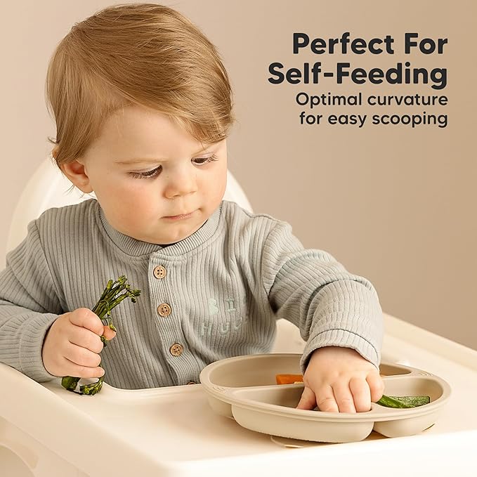 KeaBabies Suction Plates for Baby, Toddler - 3-Pack 100% Silicone Toddler Plates with Suction, Divided, BPA-Free Baby Led Weaning Essentials for Kids, Dishwasher, Microwave Safe, Durable (Slate)