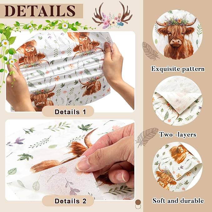 Domensi 200 Pcs Highland Cow Party Supplies for 50 Guests Include 100 Pcs Cow Print Plates 50 Napkins Paper 50 Forks Farm Animal Theme Party Tableware Kit for Birthday Baby Shower Decorations