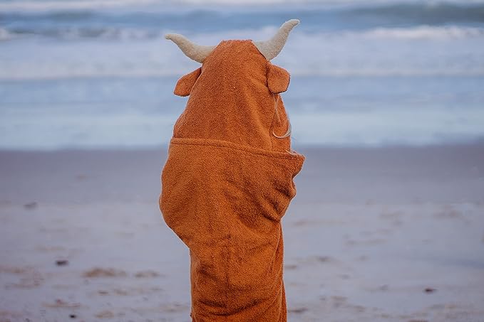 Hooded Baby Towel for Kids 2-8 | Large 100% Cotton Baby Towel for Girls or Boys | Unisex Cute Texas Longhorn Bath Towels for Babies and Toddlers
