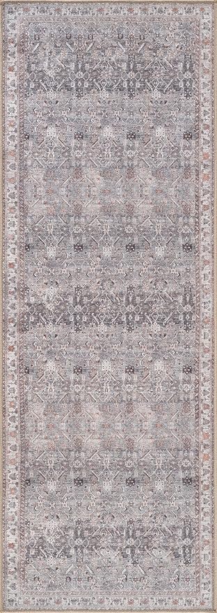 Bloom Rugs Washable Non-Slip 7 ft Runner - Gray Traditional Bordered Runner for Entryway, Hallway, Bathroom, and Kitchen - Exact Size: 2.5' x 7'