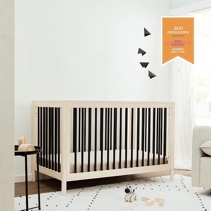 Babyletto Gelato 4-in-1 Convertible Crib with Toddler Bed Conversion in Washed Natural and Black, Greenguard Gold Certified