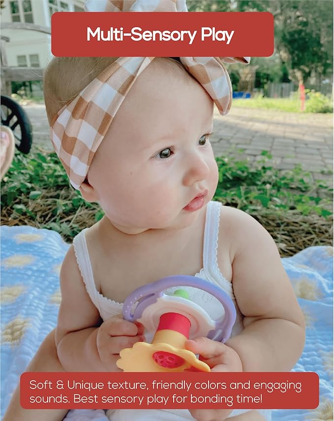 BaBeloved Flower Whistle Baby Teething Toys Multiple Sensory Montessori Baby Teether Toys Soft Food-Grade Teethers for Babies Blow Sound Teething Relief, Chewing Toy for Babies 0-12 Months, BPA Free
