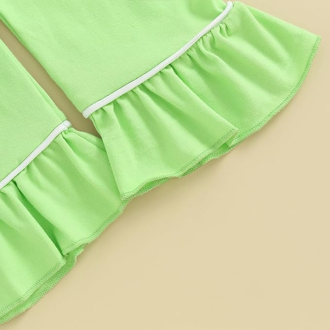 Toddler Kids Baby Girl Solid Pjs Ruffle Long Sleeve Button Shirt Top and Pants Cotton 2Piece Pajamas Set