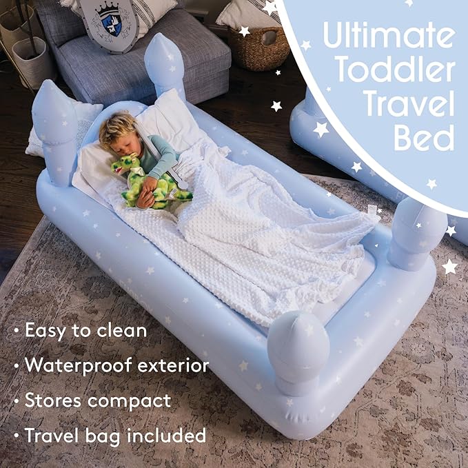 FUNBOY Kids Blue Castle Sleepover Travel Bed & Air Mattress. Perfect for Sleepovers. Includes Carrying Storage Bag, Twin