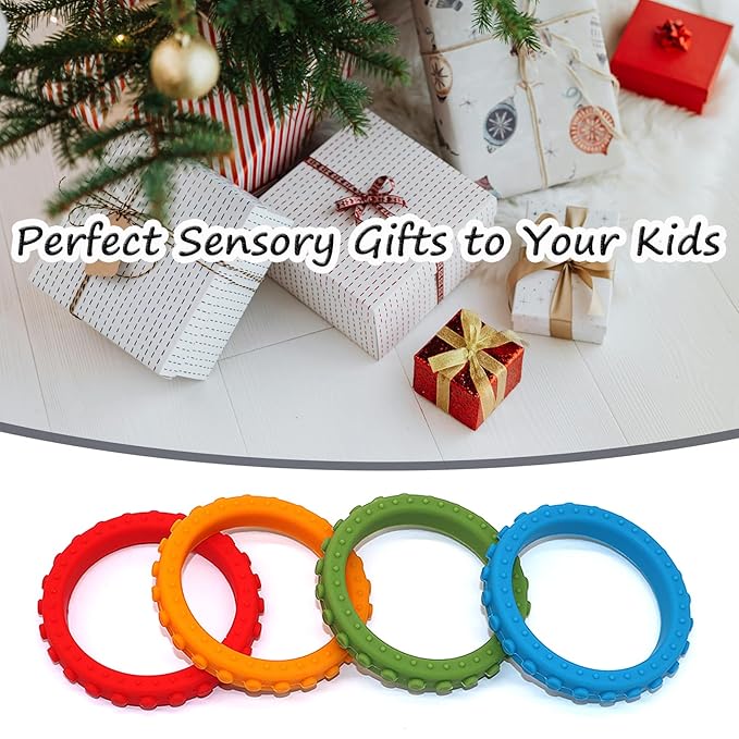 Sensory Chew Bracelets for Boys Girls 4 Pack, Silicone Fidget Bracelet for Kids with Autism ADHD Anxiety or Special Needs, Oral Motor Aids Toddler Bracelets Sensory Chew Toys for Kids Chewing Biting