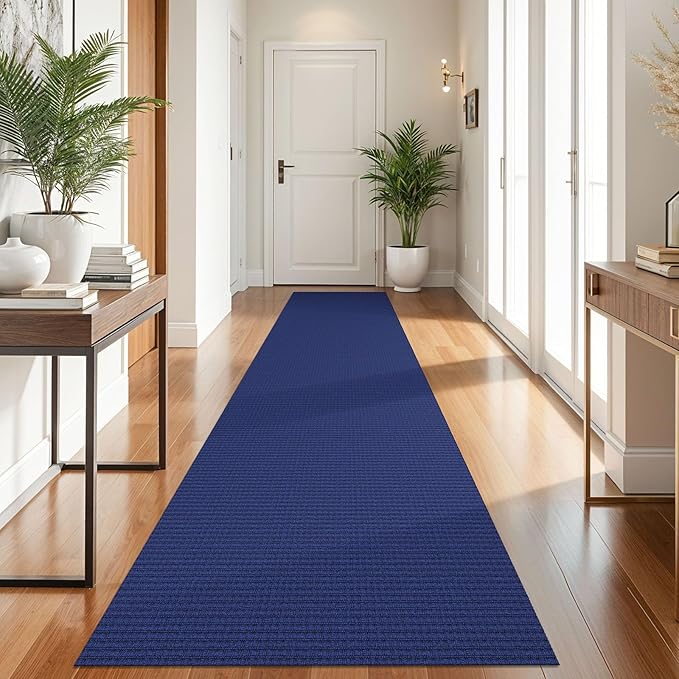 KOZYFLY Runners for Hallways 2.6x10 ft Washable Kitchen Runner Non Slip Rubber Backed Hallway Rugs Cotton Entryway Runner Rug Floor Carpet for Indoor Hall, Backdoor, Kitchen, Royal Blue/Navy