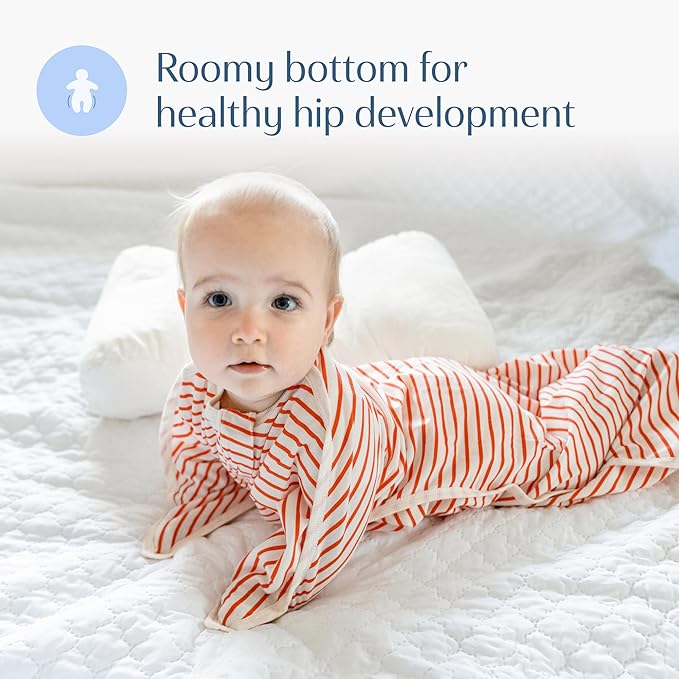 SleepingBaby Zipadee-Zip Transition Swaddle - Cozy Baby Swaddle Blanket with Zipper Convenience - Roomy Wearable Blanket for Easy Diaper Changes - Stripes Strawberry/Cream, Small (4-8 Month)