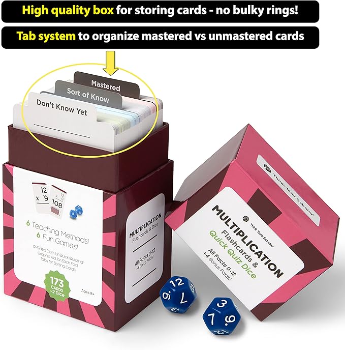 681 Award-Winning Math Flash Cards + Dice – Learn Addition, Subtraction, Multiplication & Division Facts 0–12 – Color-Coded with Games, Charts & Sorting Tabs – Grades K–6 – Jumbo Size (5.2” x 3.1”)