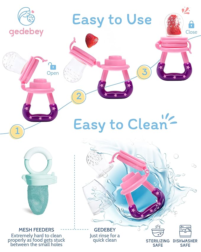 Baby Food Feeder/Fruit Feeder Pacifier Nibbler (2 Pack) - Infant Teething Toys | Silicone Feeder Baby | Mesh teethers for Babies | Baby Feeding Essentials | Frozen Breastmilk Teether (Green&Pink)