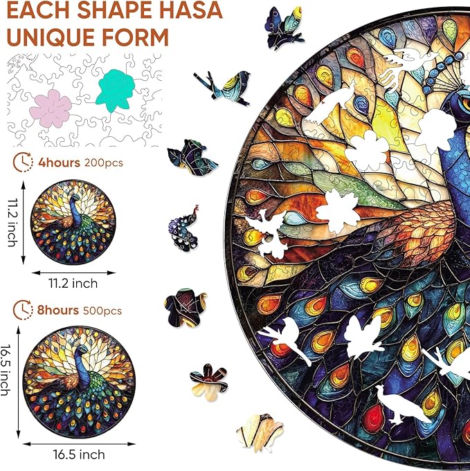 Wooden Puzzles for Adults 500 Piece, Peacock Jigsaw Puzzles, Unique Shape Adult Puzzles, Irregular Christmas Thanksgiving Gifts for Family Friend(16.5 * 16.5 in)