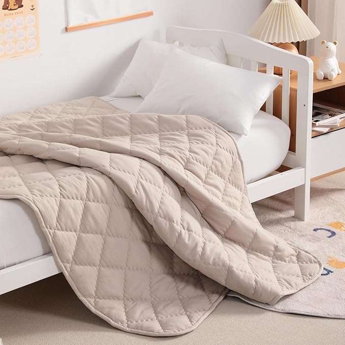 NTBAY Down Alternative Oversized Toddler Comforter, Super Soft and Warm Solid Color Baby Crib Quilted Blanket, 43x60 inches, Taupe
