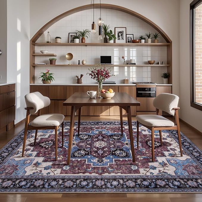 Ciicool 3x5 Rug, Washable Area Rug Boho Rugs for Bedroom Non-Slip Indoor Rugs Large Low-Pile Mat Floor Carpet Vintage Rug for Living Room Office Dinning Foyer Decor