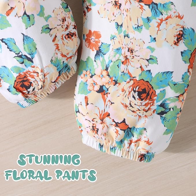 Baby Girl Clothes Newborn Infant Outfits Ruffle Romper+ Floral Pants + Cute Headband Sets for Girls