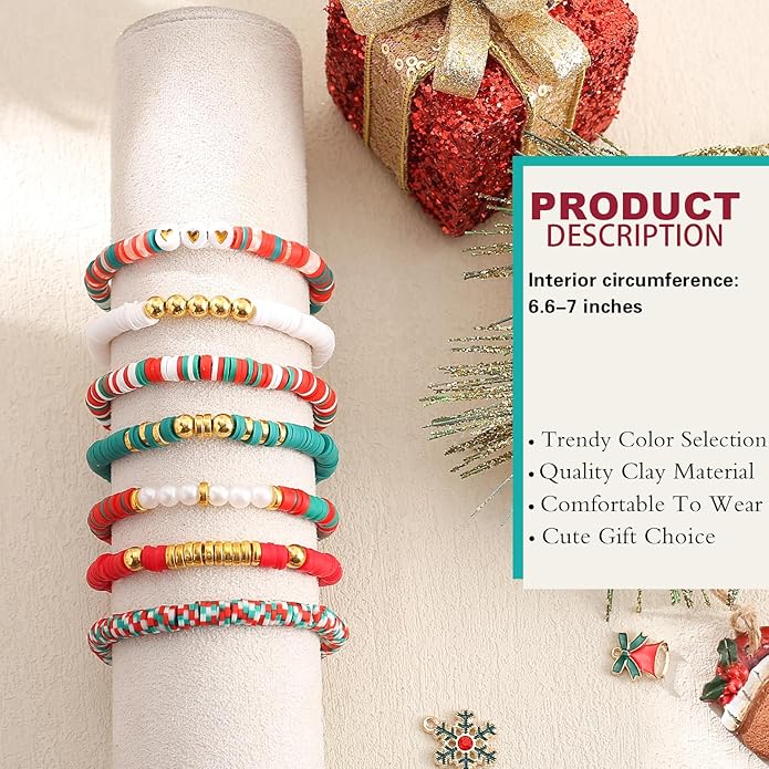 Friendship Bracelets Trendy Heishi Clay Bead Bracelets Stack Gold Beaded Stretch Bracelets for Women Boho Stackable Bracelets Bulk Cute Preppy Jewelry