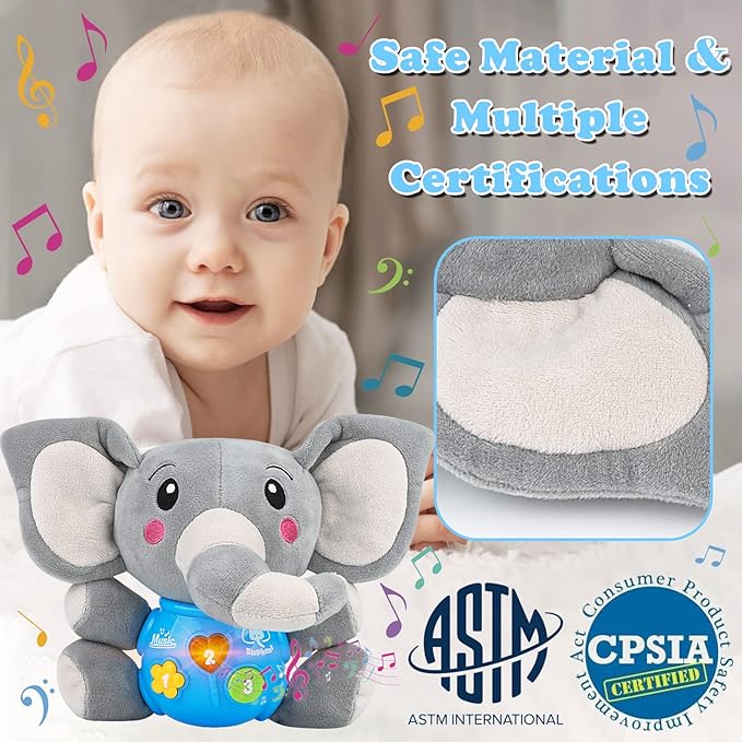 Plush Musical Baby Toys,Cute Elephant Toys for 3-6-12 Months Boys & Girls, Cute Stuffed Animal Infants Baby Toy, Elephant Baby Stuff,Toys for Infants 0-6 Months