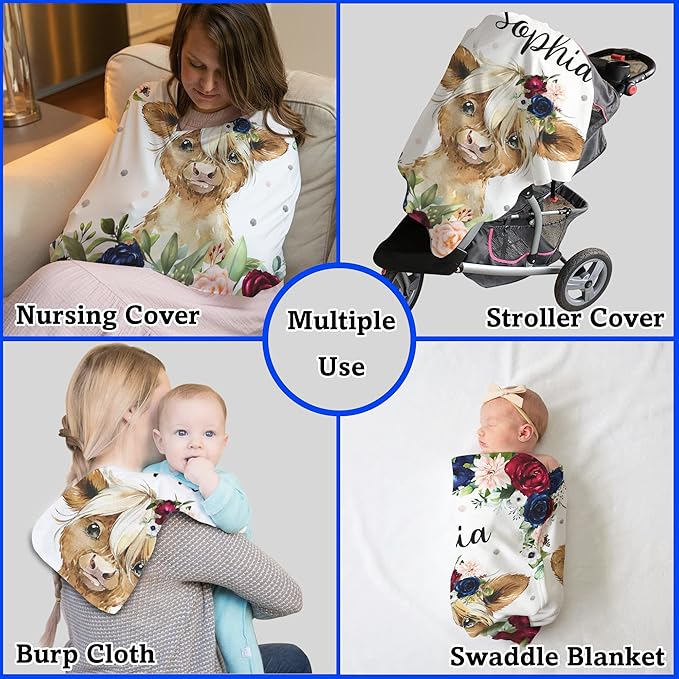 Highland Cow Personalized Baby Blanket for Girls, Super Soft Plush Fleece, 30''x40''