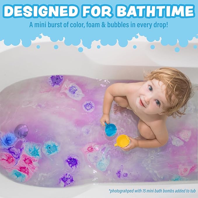 Lil' Bursts Mini Bath Bombs for Kids, 90 Count, Cosmic | Nontoxic | Tiny With A Burst of Color, Foam & Bubbles | Customize With Fun Colors | Create Bath Art