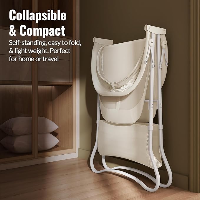 Dream On Me Karley Bassinet in French White, Lightweight Portable Baby Bassinet, Quick Fold and Easy to Carry , Adjustable Double Canopy, Indoor and Outdoor Bassinet with Large Storage Basket.