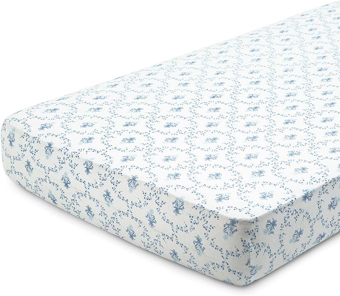 Delta Children Fitted Crib Sheets for Girls and Boys - 100% Organic Cotton Crib Sheet for Standard Crib and Toddler Mattresses - 28x52 Inch - GOTS Certified (Pack of 3), Blue Botanicals