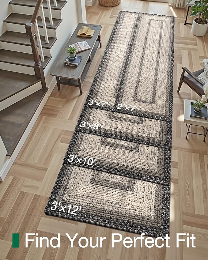 LUMI Runner Rug Non Slip for Hallway, 2'x7' Natural Rustic Carpet No Shedding, Farmhouse Braided Area Mat Indoor High Traffic for Living Room, Entryway, Kitchen, Laundry